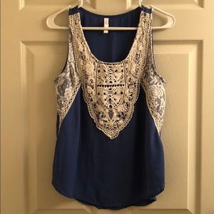 Xhilaration blue tank top with lace detail
